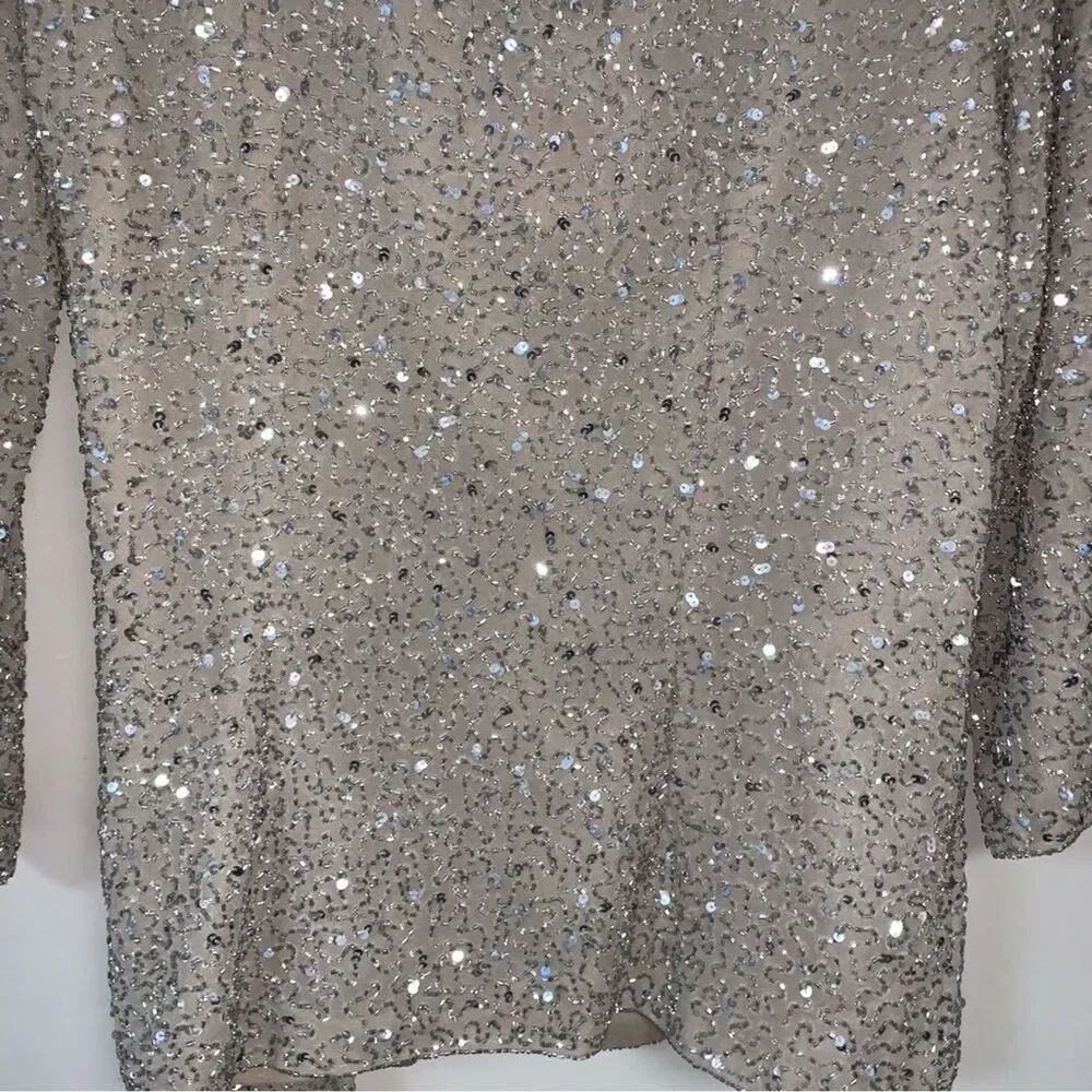 NWT Vintage Champagne Sequin Wrap Women’s 8 Cardigan Jacket Cover Sweater Party